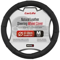 Чохол на кермо Carlife 37-39см, шкіра, чорний SW241M
