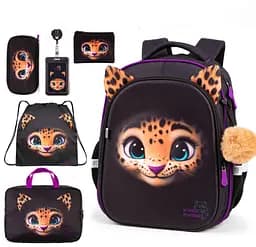 Ортопедический школьный рюкзак 6 в 1 для девочки School Standard 38х30х18 см с Тигром для младших классов (SET 150-49)