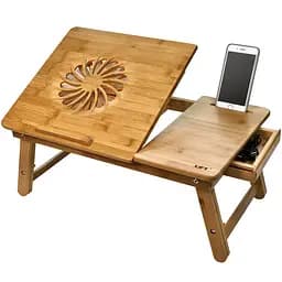 Бамбуковый столик для ноутбука UFT T25 New с подставкой для смартфона и активным охлаждением
