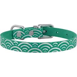 Ошейник для кошек BronzeDog Barksi Classic Море кожаный одинарный с серебряным тиснением 2XS 18-25х1 см ментоловый