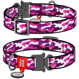 Ошейник для собак Waudog Nylon нейлоновый c QR паспортом, рисунок Розовый камо, металлическая пряжка-фастекс, M, Ш 20 мм, Дл 24-40 см