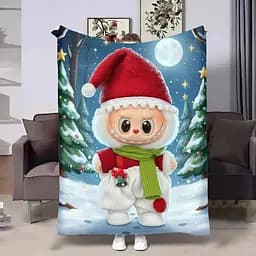 Плед плюшевий 3D Лабубу новорічний, м’який теплий, 135x160 см