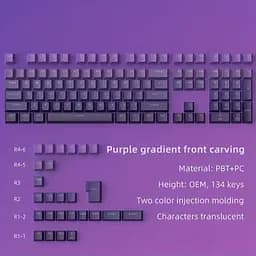 Набір кейкапів PBT Purple Gradient (130+) / фіолетовий OEM-комплект для ANSI / ISO клавіатур, Фіолетовий
