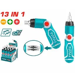 Викрутка Total з реверсом і зі змінними насадками 12 шт. (TACSD30136)