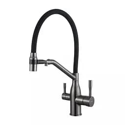 Смеситель для кухни под фильтр с гибким изливом Frap F4397-9 Графитовый хром