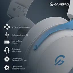 Игровые наушники беспроводные GamePro HSW-191-WHB Asgard Skadi Wireless 7.1 White-Blue - мініатюра 3