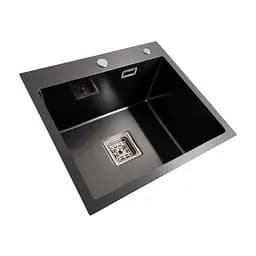 Кухонна мийка Platinum Handmade HSBB з нержавіючої сталі 3.0 мм квадратний сифон 50x45x23 см чорна - мініатюра 2