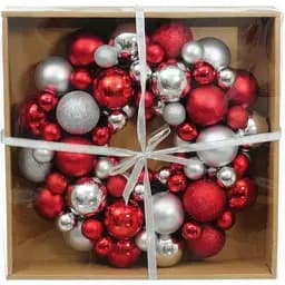 Вінок декоративний Jumi з ялинкових кульок червоний зі срібним 34 см (5900410379183)