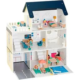 Игрушечный домик из дерева TX0091, большой трехэтажный с батарейками