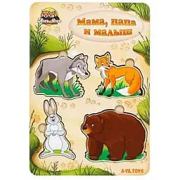 Деревянный пазл-вкладыш Семья-дикие животные Ubumblebees (ПСД078) PSD078 больше-меньше