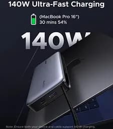 УМБ Ugreen 25000mAh 165W PD3.1/QC, USB-A,USB-С IN/OUT, with built in 2xUSB-C cables (PB552) Gray - мініатюра 4