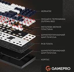Клавиатура игровая механическая GamePro MK-124-G USB Hot-Swap Outemu Red Switch Black-White - мініатюра 12