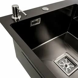 Кухонна мийка 78x50С L PVD чорна Platinum Handmade (поглиблена полиця, 3.0/1.0 мм), Чорний - мініатюра 8