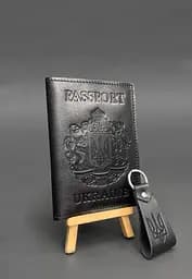 Подарочный набор кожаных аксессуаров с украинской символикой черный краст