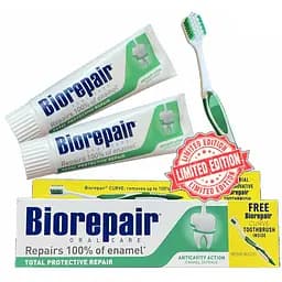 Зубная паста Biorepair Абсолютная защита и восстановление, 150 мл (2 шт. по 75 мл) + Подарок Зубная щетка Совершенная чистка, Medium