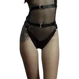 Гартери Feral Feelings - Belt Briefs, трусики, натуральна шкіра, колір чорний