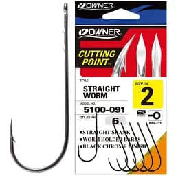 Гачок Owner Straight Shank Worm 5100 #2/0 (6 шт/уп)