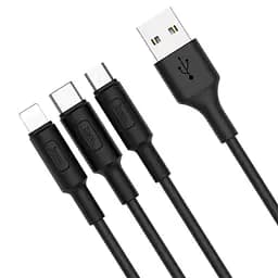 Кабель тройной Hoco X25 combo Micro USB + Lightning + Type-C 1 метр черный