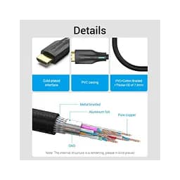 Кабель мультимедійний HDMI M to HDMI M 2.0m 8K cotton braided black Vention (AAUBH) - мініатюра 6