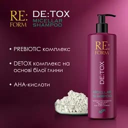 Шампунь міцелярний Re:form De:tox Очищення і детоксикація волосся 400 мл - мініатюра 4