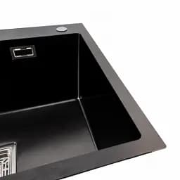 Кухонна мийка Platinum Handmade PVD з нержавіючої сталі 1.0 мм квадратний сифон 60x50x23 см чорна HSB - мініатюра 5