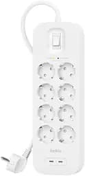 Belkin Підовжувач мережевий Belkin 2м, 8хТип, 16А, USB-С/USB-C 30Вт, фільтр, білий - мініатюра 3