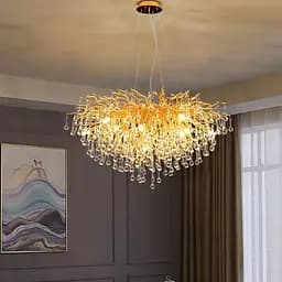 Люстра в круглом золотом корпусе со стеклянными подвесами 80 см Line F Арт. 705-800 GD+CL