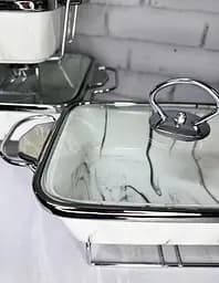 Набір з 3-х мармітів керамічних прямокутних Kitchen з кришками із скла Біло Сріблястий - мініатюра 8