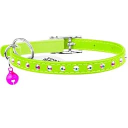 Нашийник для котів Waudog Glamour шкіряний з еластичною вставкою та стразами 22-30х0.9 см салатовий