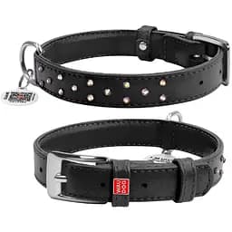 Ошейник для собак Waudog Glamour кожаный с QR паспортом, с клеевыми стразами, M, Ш 25 мм, Дл 38-49 см (4823089307077)