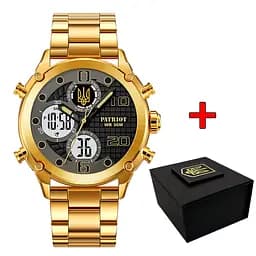 Годинник наручний Patriot 017 Тризуб Золото Gold-Black-White Steel