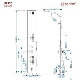 Душова панель Corsan Festo black з виливом S046MBLW, Чорний матовий - мініатюра 4
