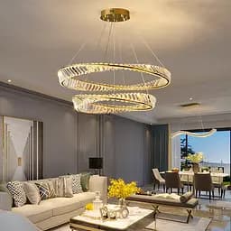 Підвісна кришталева люстра кільця в золоті до 30 м² 150 Вт Linisoln Dim 7933-800+600 - мініатюра 2