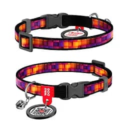 Нашийник для котів нейлоновий Waudog Nylon з QR-паспортом "Куби 3Д" пластиковий фастекс XS Ш 10 мм Д 20-30 см