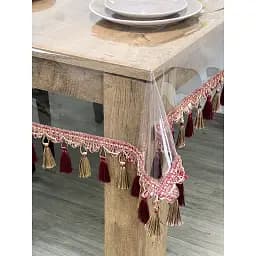 Скатертина силіконова з бордово-молочною бахромою 290х180 см