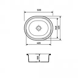 Кухонна мийка Adamant CIRCUM антрацит 500x425x180 мм, без крила 50 см