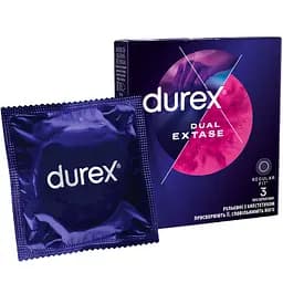 Презервативи латексні з силіконовою змазкою Durex Dual Extase, рельєфні з анестетиком, 3 шт. (3022817)
