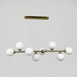 Видовжена латунна люстра на 8 білих плафонів 100х30 см | Line F | Арт. 1548/8L AB