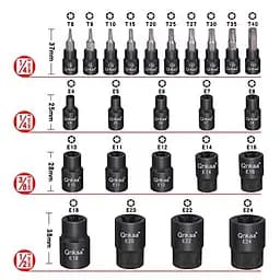 Набір торцевих головок Torx Female E-Torx, 24 шт. | 10 шт. торцевих головок Star (T8-T40) і 14 шт. торцевих головок E-Torx Female - мініатюра 4