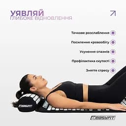 Масажний килимок Easyfit з подушкою (аплікатор Кузнєцова) Чорний з білим (EF-2709-BW) - мініатюра 2