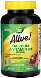 Витамины и минералы Nature's Way Alive! Calcium + Vitamin D3 Gummy, 60 желеек Малиновый лимонад и клубника