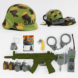 Набор военного 88364, каска, автомат, аксессуары, в сетке (6975321169597)