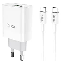 Мережевний зарядний пристрій Hoco C80A Rapido PD20W+QC3.0 1USB-A/1C + кабель Type-C to Type-C Білий