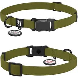Ошейник для собак водостойкий Waudog Magnet с QR-паспортом магнитная пряжка-фастекс S Ш 15 мм Д 26-35 см хаки