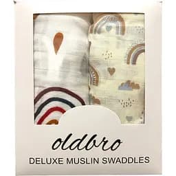 Набор муслиновых детских пеленальных одеял OldBro комплект из 2 шт. размер 100х120 см rainbow