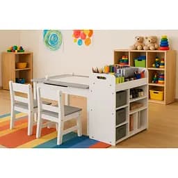 Дитячий набір Costway Fantastik 3 в 1: стіл, 2 стільці, мольберт білий