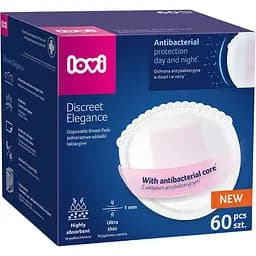 Лактационные прокладки Lovi Discreet Elegance антибактериальные белые 60 шт. (19/607new)