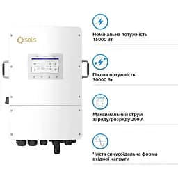 Гібридний трифазний інвертор 15kW Solis S6-EH3P15K-L 48V WiFi 2 MPPT (42-00192) - мініатюра 2