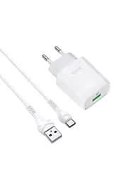 Зарядний пристрій Hoco ЦБ-00265592 C72Q 1USB QC 3A/18W в комплекті з кабелем USB/Type-C білий - мініатюра 2