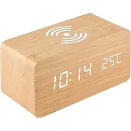 Дерев'яний LED годинник UFT Wood Wireless Clock з функцією бездротової зарядки
